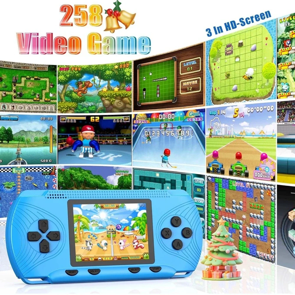Retro handheld gaming console, 3.5 inch HD screen, 256 built in games. Blue